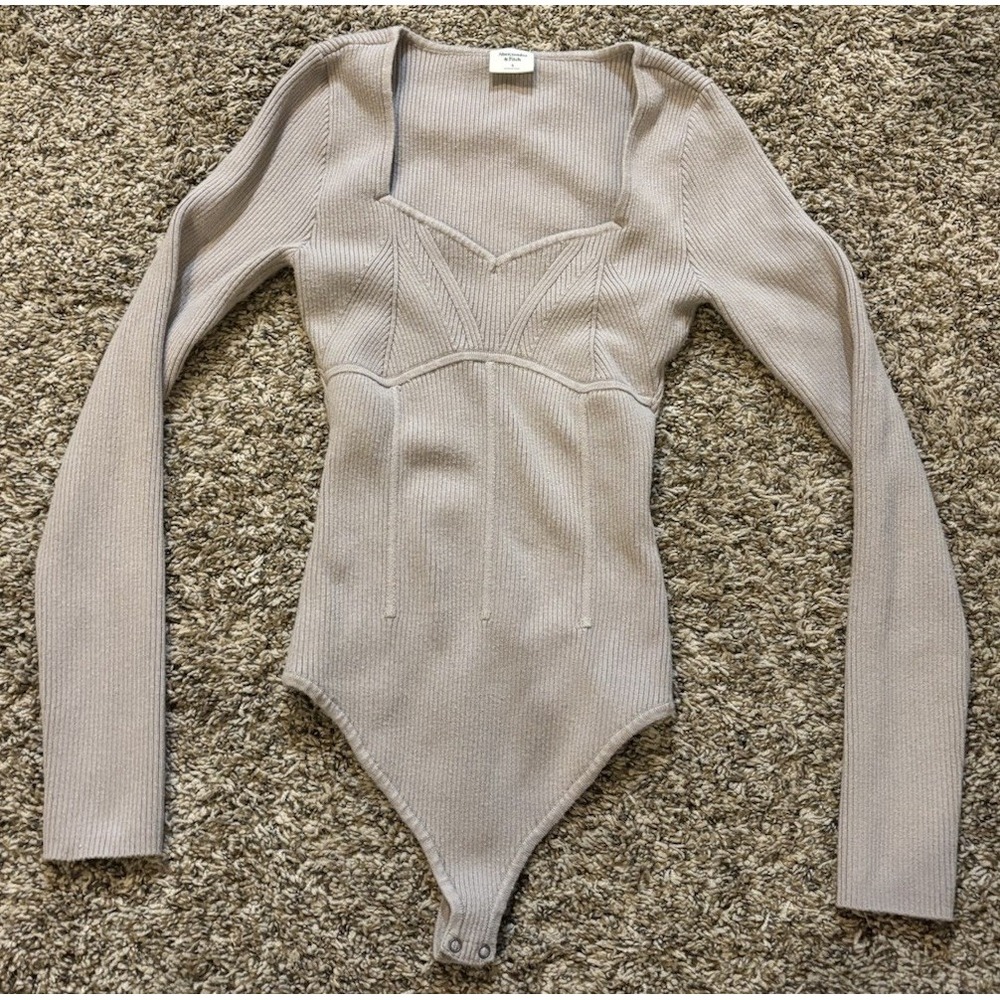 Abercrombie & Fitch Sweetheart Sweater Ribbed Bodysuit Beige Women’s Size Small